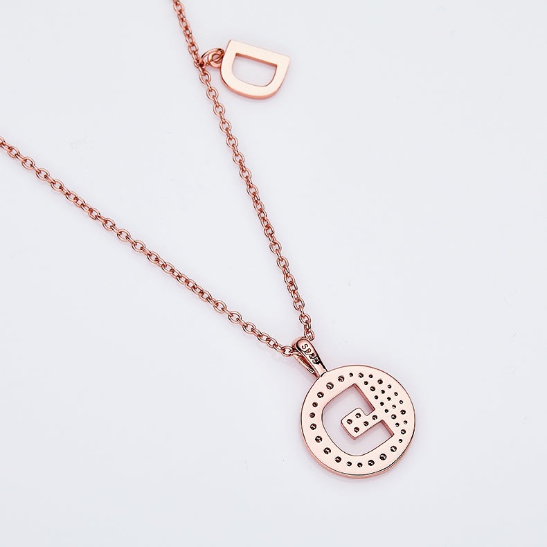Luxury Initial Letter Necklace Pendant – D , S925 Silver Rose Gold Plated with Top-Quality Brilliant Moissanite