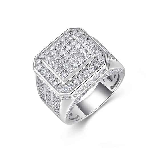 Men's Luxury S925 Silver Ring Set With Top-quality Moissanite ,  Platinum-plated S925 silver