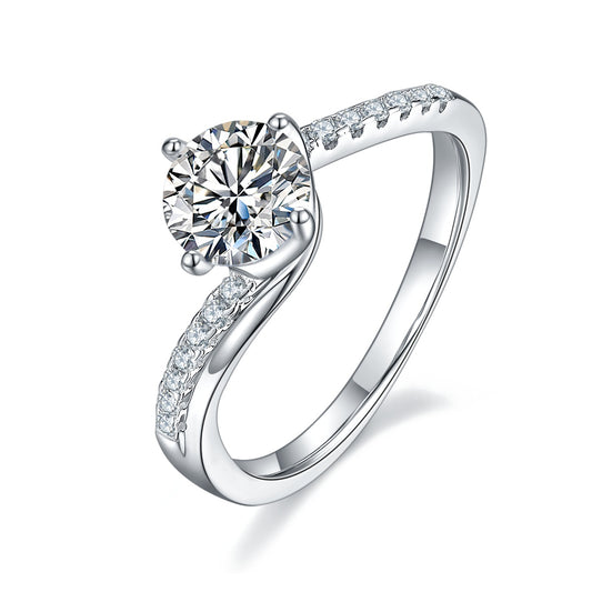 1-carat Luxury  Silver Ring Set With Top-quality Moissanite D Color VVS, S925 Silver Plated Platinum