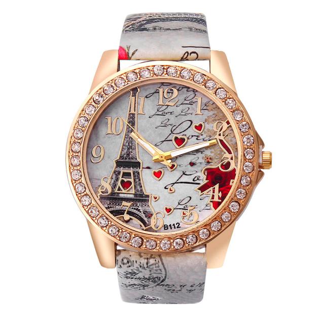 Vintage Paris Eiffel Tower Women's Quartz Watch - Crystal Rhinestone Bezel