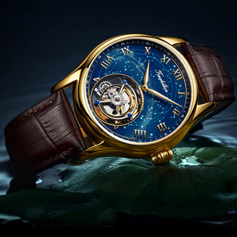 Men's Luxury Star Tourbillon Mechanical Watch - Starry Sky Dial ,Sapphire Crystal, 50m Waterproof