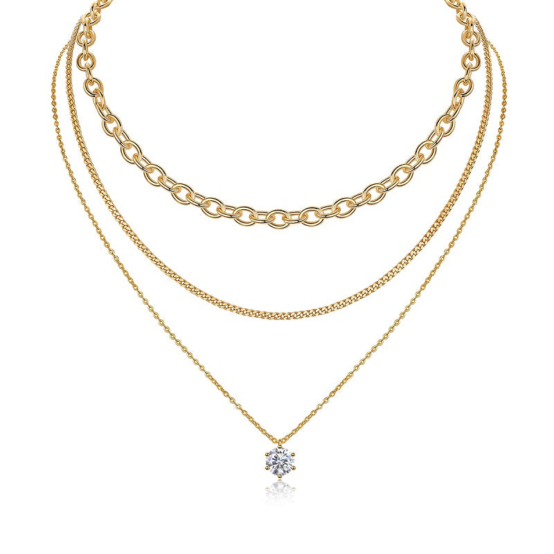 2-carat Luxury Fashion Minimalist Trend Jewelry Silver Pendant Necklace With Top-quality Moissanite, S925 Silver Electroplated With Gold