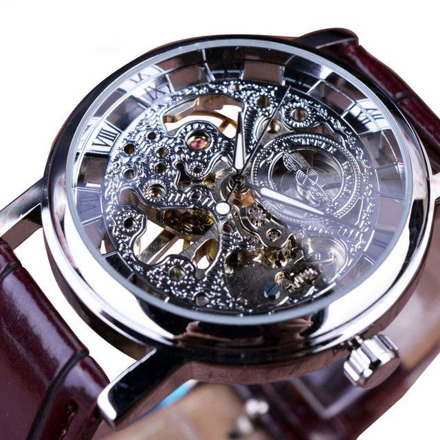 Transparent Golden Skeleton Mechanical Watch for Men