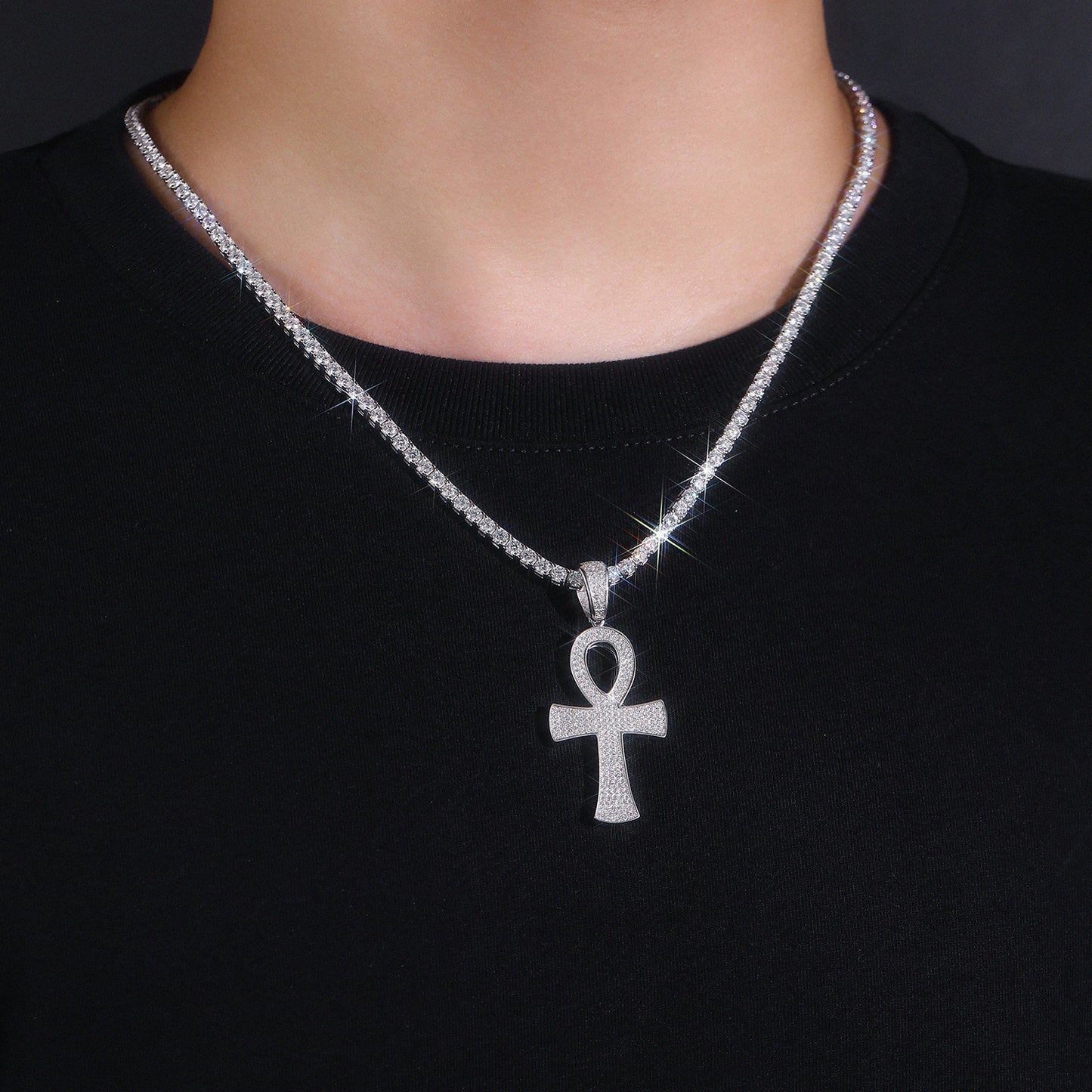 Luxury  Silver Necklace Set With Top-quality Moissanite, S925 Silver Electroplated With Platinum