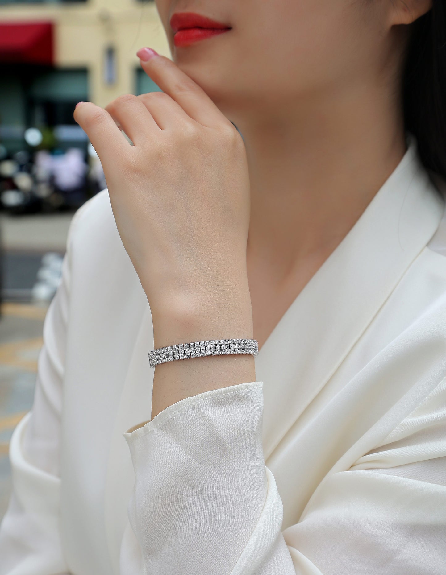 Chain Lock Radiance - Luxury S925 Silver Bracelet Set With Top-quality Moissanite,  Silver-plated Platinum