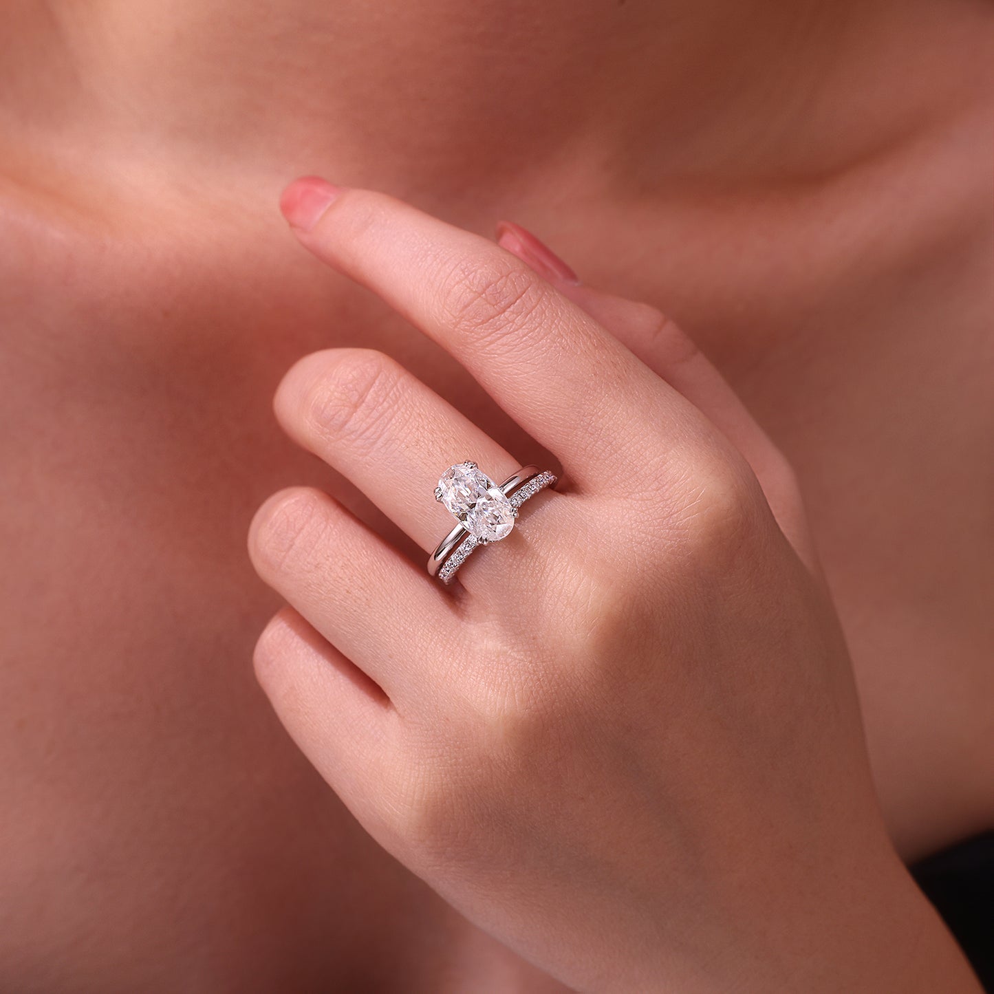 Egg-shaped Moissanite Double Rings Set With Top-quality Moissanite D Color VVS,  Luxury Silver Ring S925 Silver Plated With Platinum