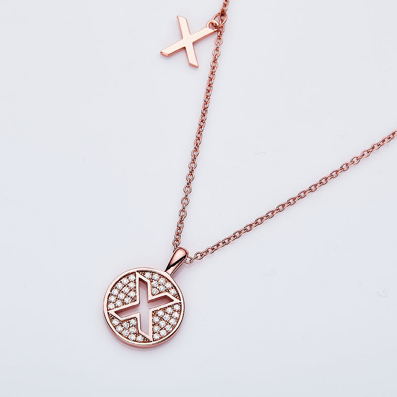 Luxury Initial Letter Necklace Pendant – X , S925 Silver Rose Gold Plated with Top-Quality Brilliant Moissanite