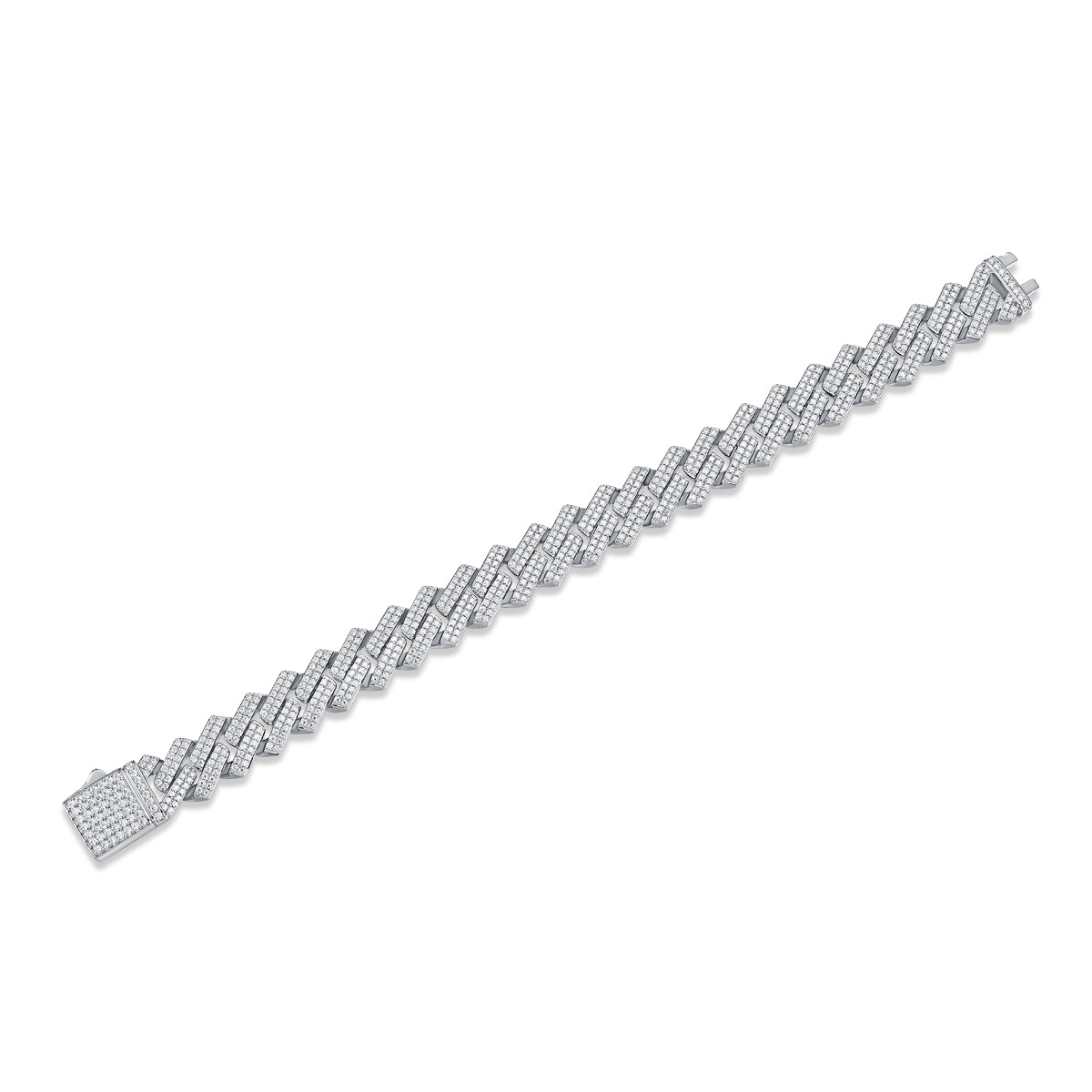 Keel - Set With Top-quality Moissanite Luxury Silver Bracelet S925, Silver Electroplated Platinum, 2 Widths Men's Bracelet