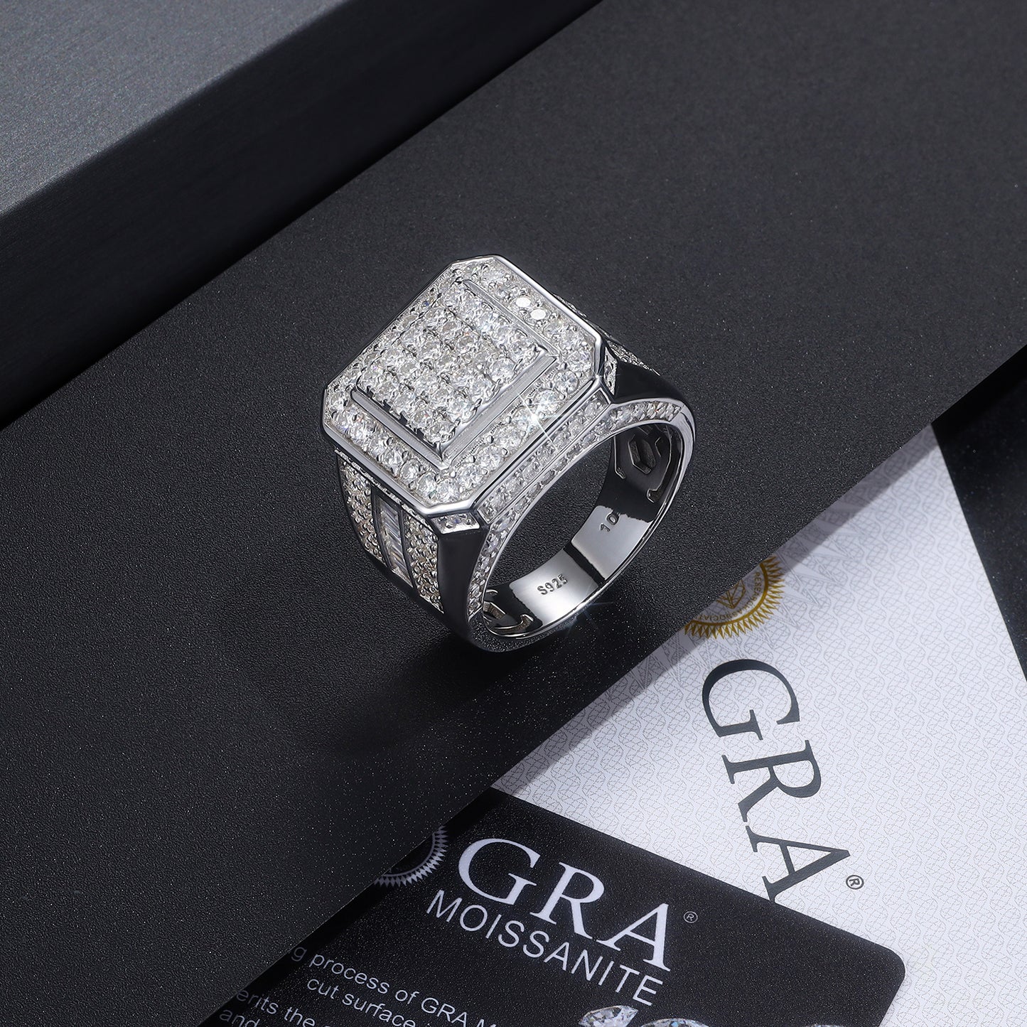 Men's Luxury S925 Silver Ring Set With Top-quality Moissanite ,  Platinum-plated S925 silver