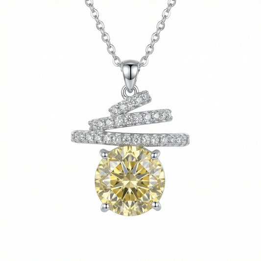 925 Sterling Silver Radiant Citrine-Tone Gemstone Spiral Pendant Necklace with Sparkling Accents