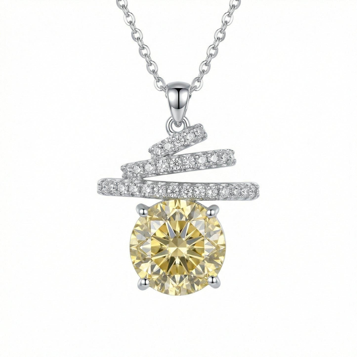 925 Sterling Silver Radiant Citrine-Tone Gemstone Spiral Pendant Necklace with Sparkling Accents