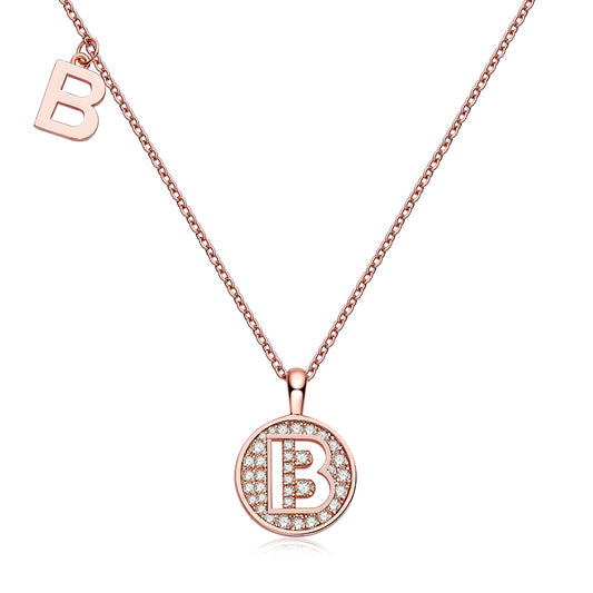Luxury Initial Letter Necklace Pendant – B , S925 Silver Rose Gold Plated with Top-Quality Brilliant Moissanite