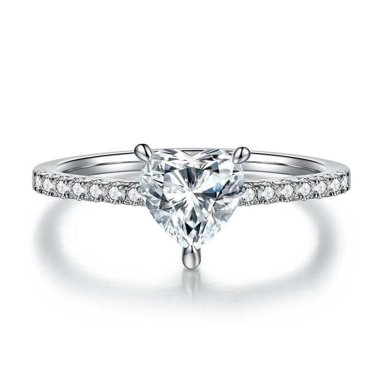Heart-shaped Moissanite Set With Top-quality Moissanite D Color VVS , Luxury Silver Ring S925 Silver-plated Platinum