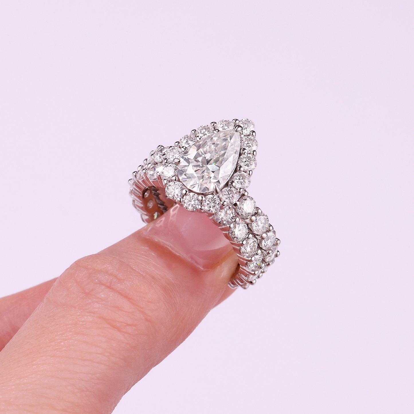 Love Ring - Luxury Silver Ring Set With Top-quality Pear-shaped Moissanite D Color VVS, S925 Silver And Platinum-plated Diamond Wedding Ring