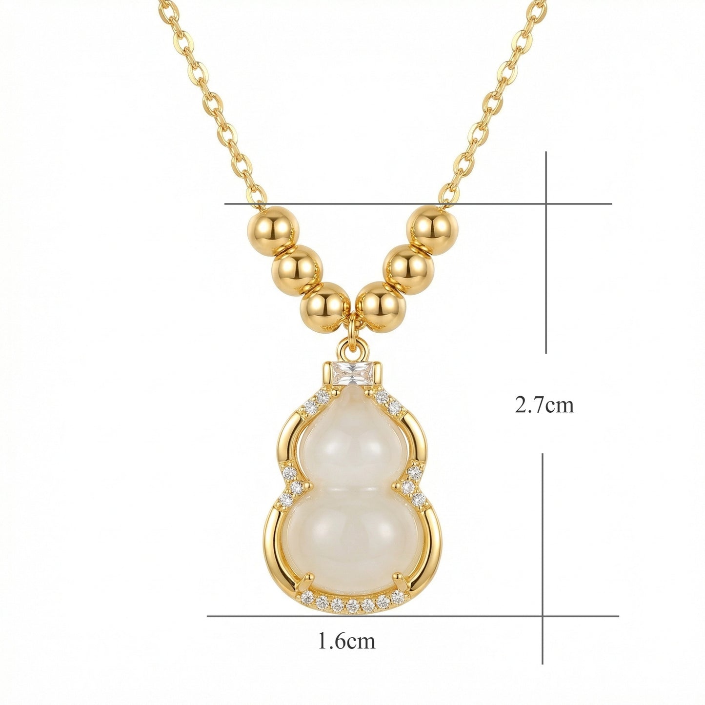 925 Sterling Silver Elegant White Jade Wulu Pendant Necklace with Sparkling Accents and Polished Beads