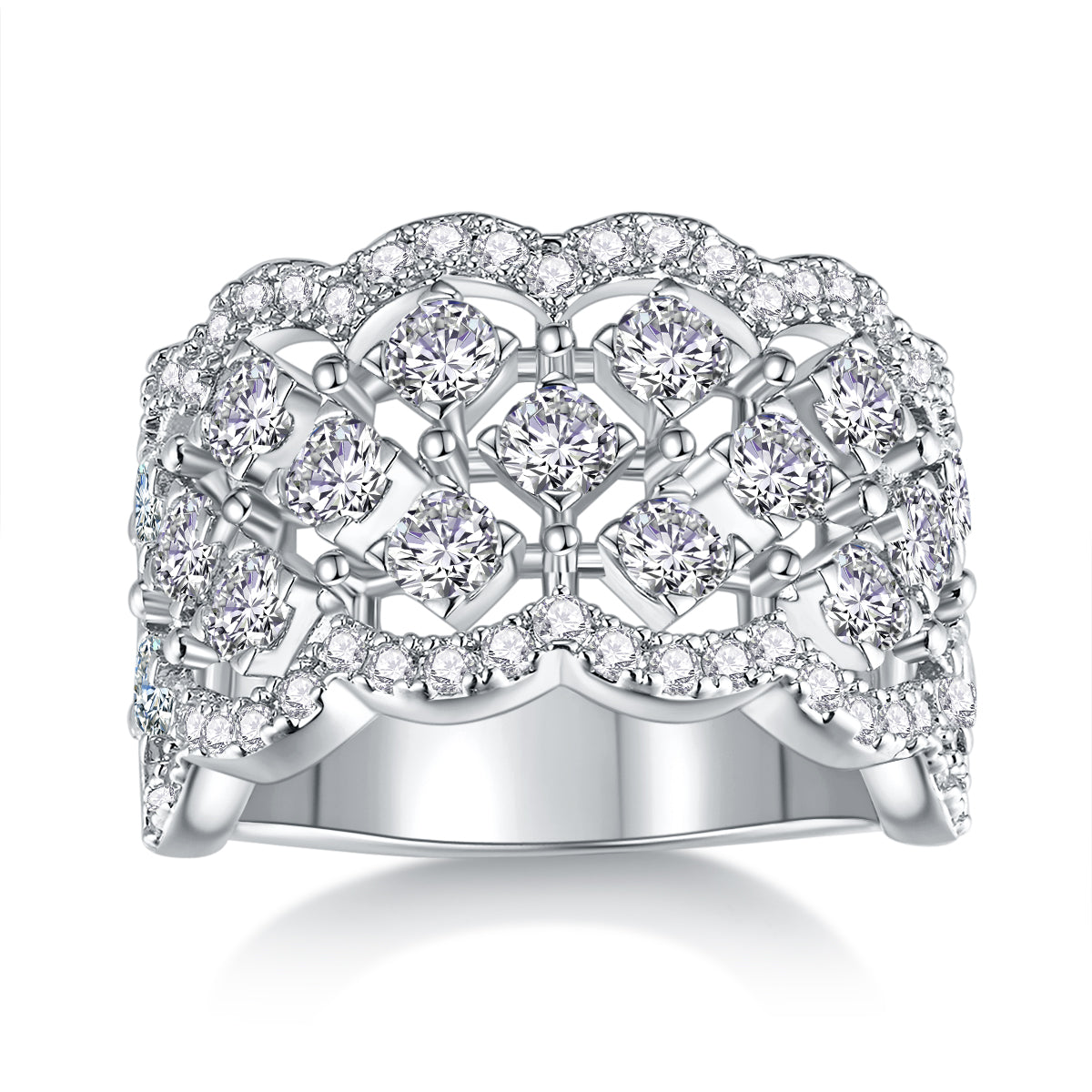Lace Snowflake - Luxury Silver Ring Set With Top-quality Moissanite D Color VVS  , S925 Silver And Platinum-plated Diamond Ring