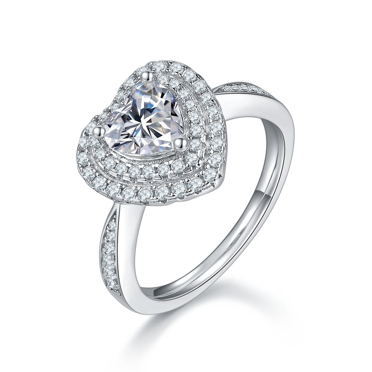Luxury Silver Ring Heart-shaped Moissanite Set With Top-quality Moissanite , S925 Silver-plated Platinum