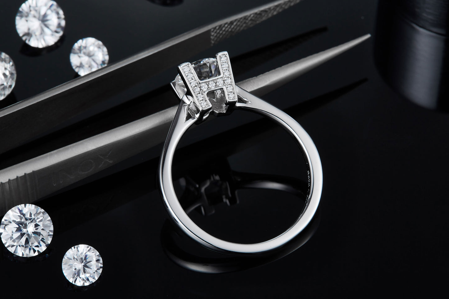 1-carat Luxury Silver Ring Set With Top-quality Moissanite D Color VVS, S925 Silver Plated Platinum