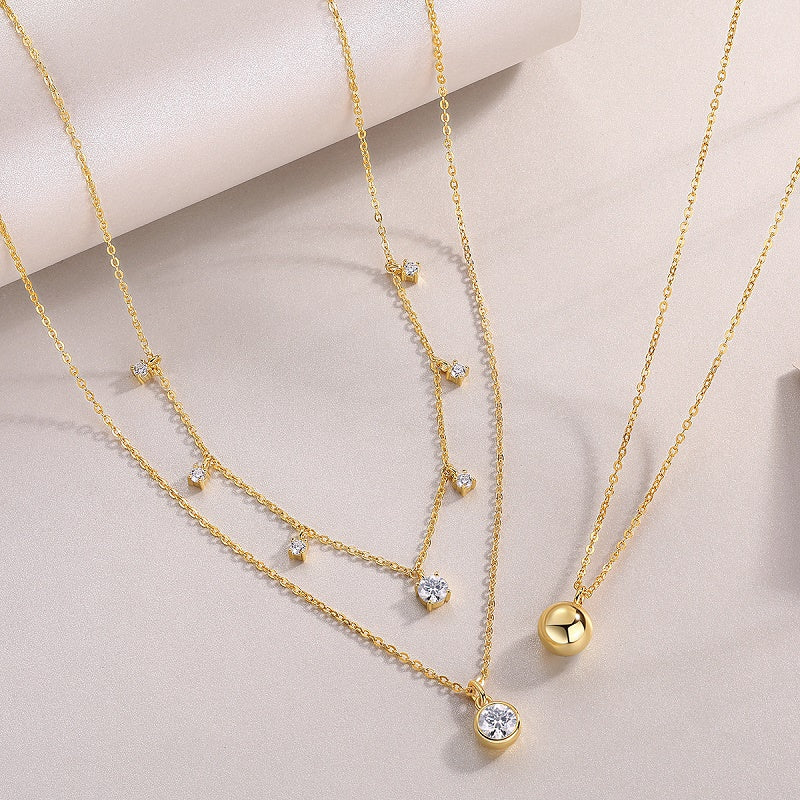 1ct D Color VVS1 Moissanite Three-Layered Necklace in 925 Sterling Silver, 18K Gold Plated