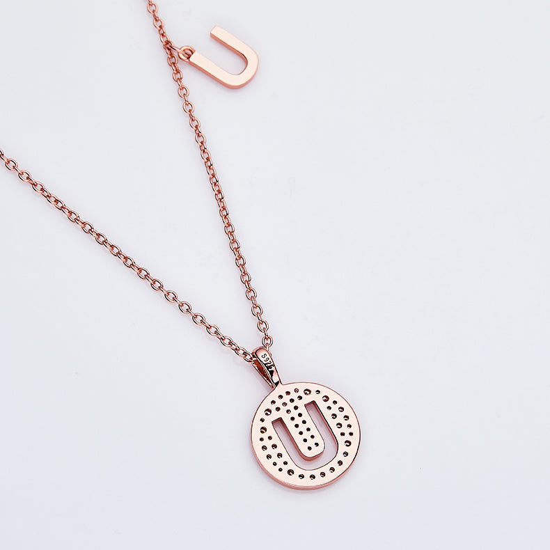 Luxury Initial Letter Necklace Pendant – U , S925 Silver Rose Gold Plated with Top-Quality Brilliant Moissanite