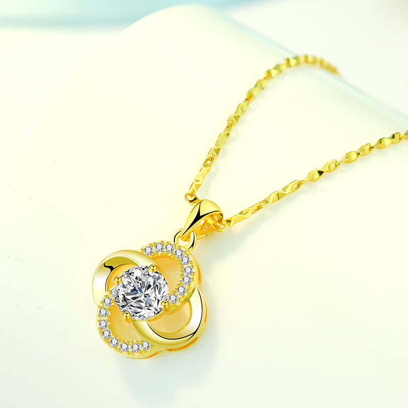 Dainty 18K Gold Plated 925 Sterling Silver Four-Leaf Clover Pendant Necklace with Sparkling Zirconia