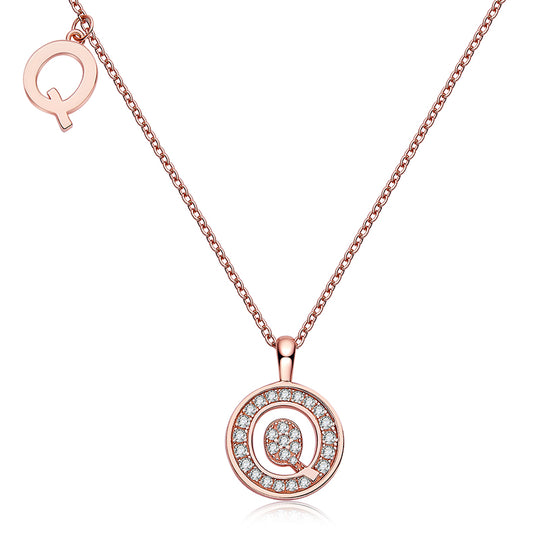 Luxury Initial Letter Necklace Pendant – Q , S925 Silver Rose Gold Plated with Top-Quality Brilliant Moissanite