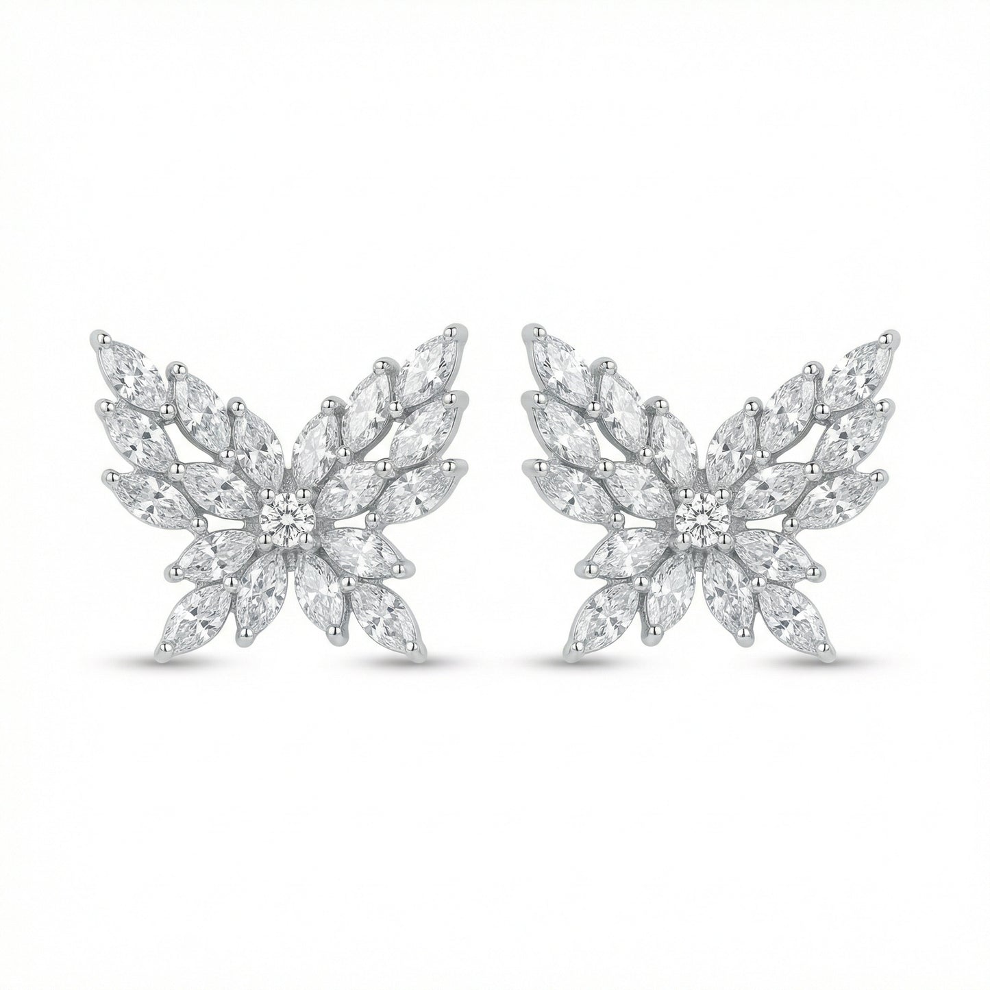 925 Sterling Silver Sparkling Marquise Cut Gemstone Butterfly Stud Earrings in Elegant Sterling Silver