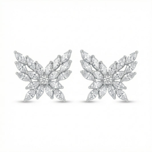 925 Sterling Silver Sparkling Marquise Cut Gemstone Butterfly Stud Earrings in Elegant Sterling Silver