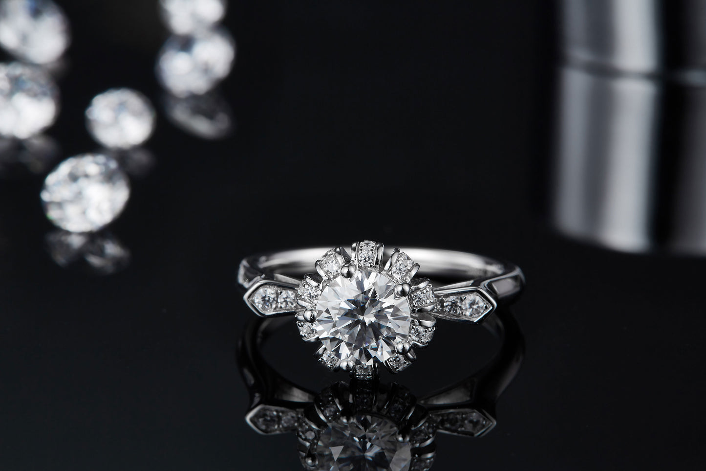 1-carat Luxury Silver Ring Set With Top-quality Moissanite D Color VVS , S925 Silver Plated Platinum