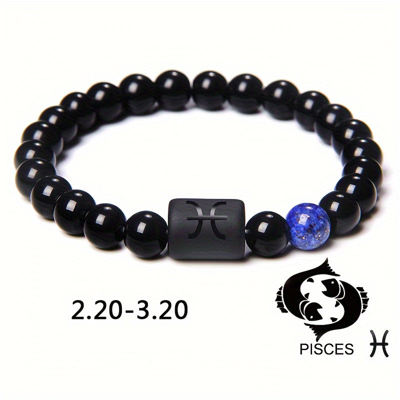 Unisex 12 Constellation Natural Black Obsidian Beaded Bracelets