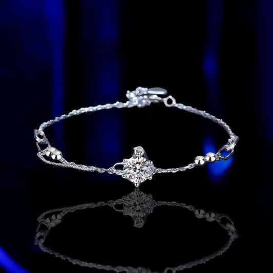 S925 Sterling Silver Moissanite Link Chain Bracelet for Women