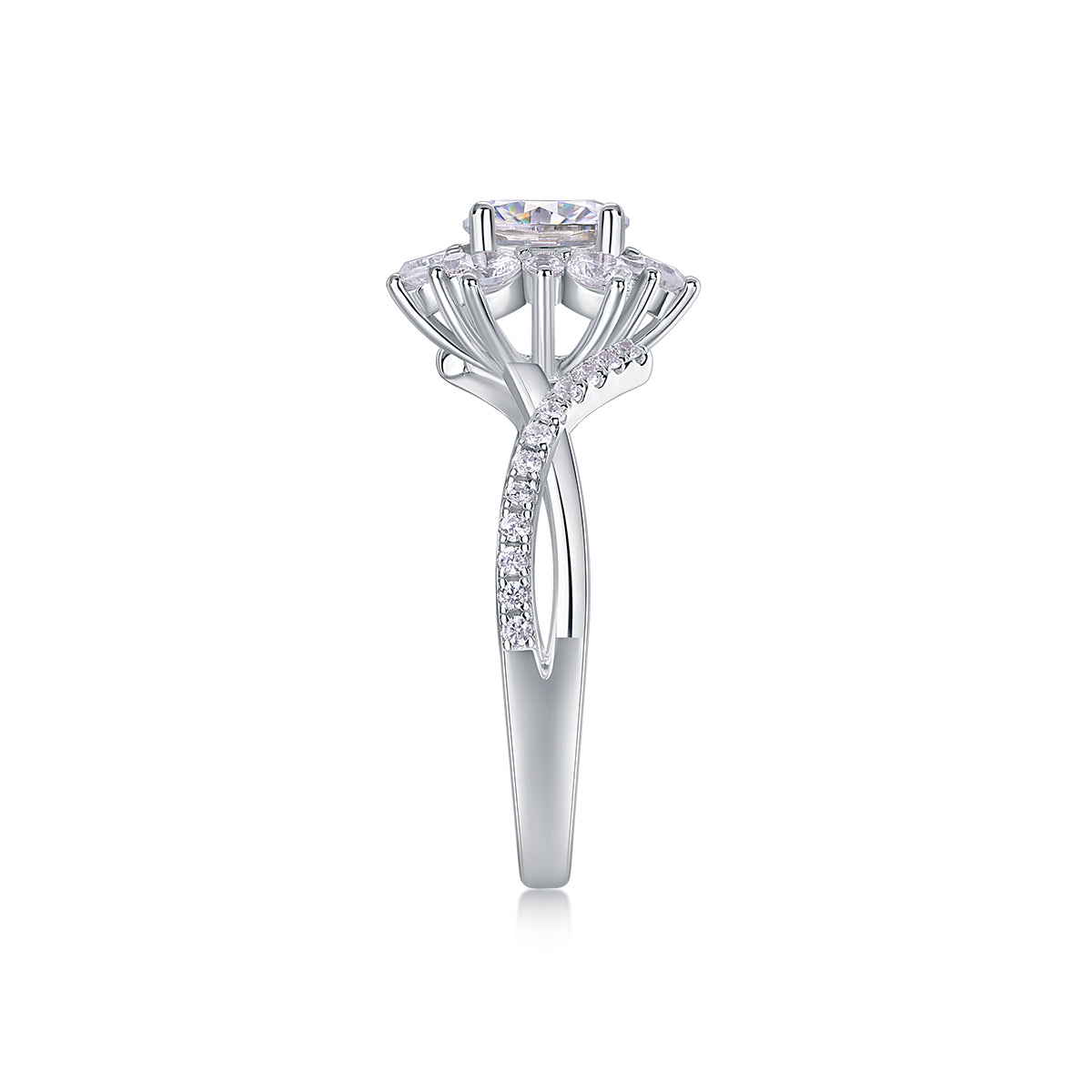 Luxury 1 Carat D Color VVS1 Moissanite "Sunflower"  Ring in Platinum-Plated S925 Silver