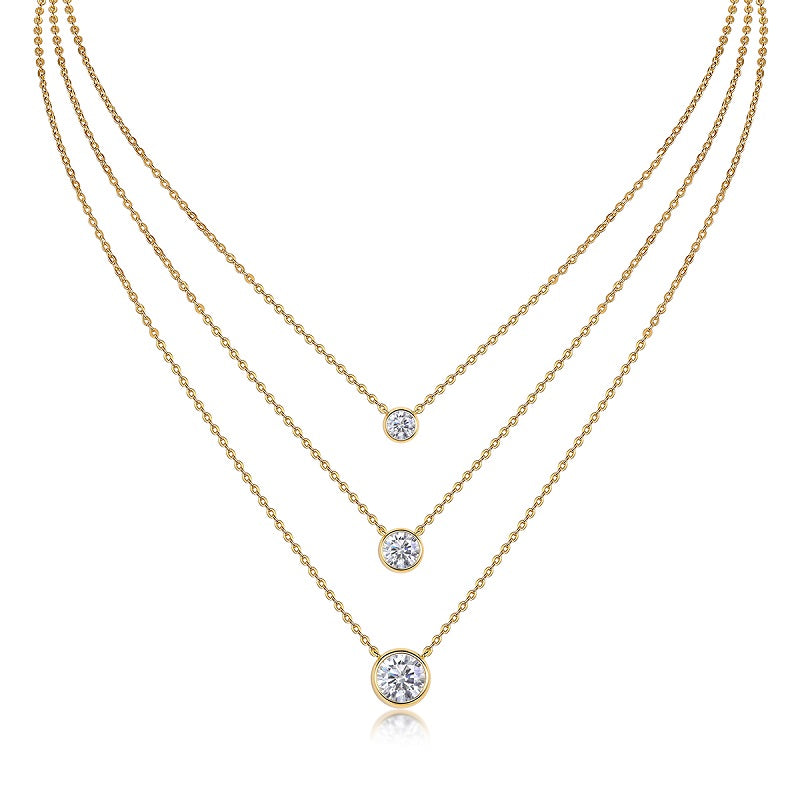2-carat Luxury Silver Necklace Set With Top-quality Moissanite D Color VVS , S925 Silver Electroplated With Gold