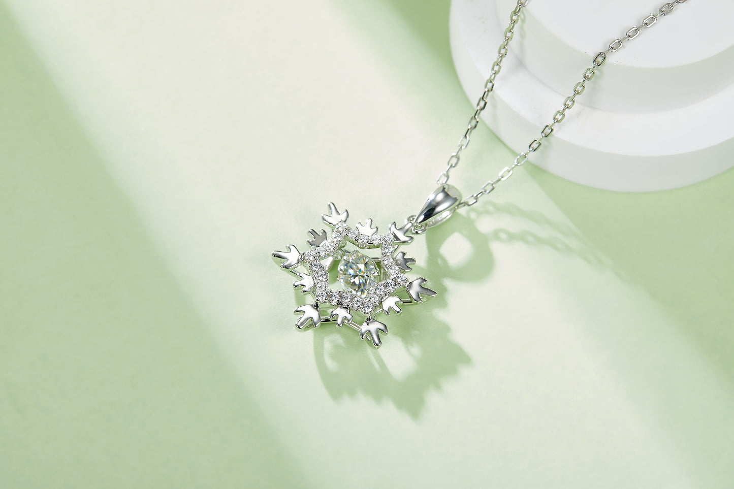 Luxury Moissanite Snowflake Necklace – S925 Sterling Silver, Platinum Electroplated – Top-Quality D Color VVS1 Certified Dancing Stone Pendant
