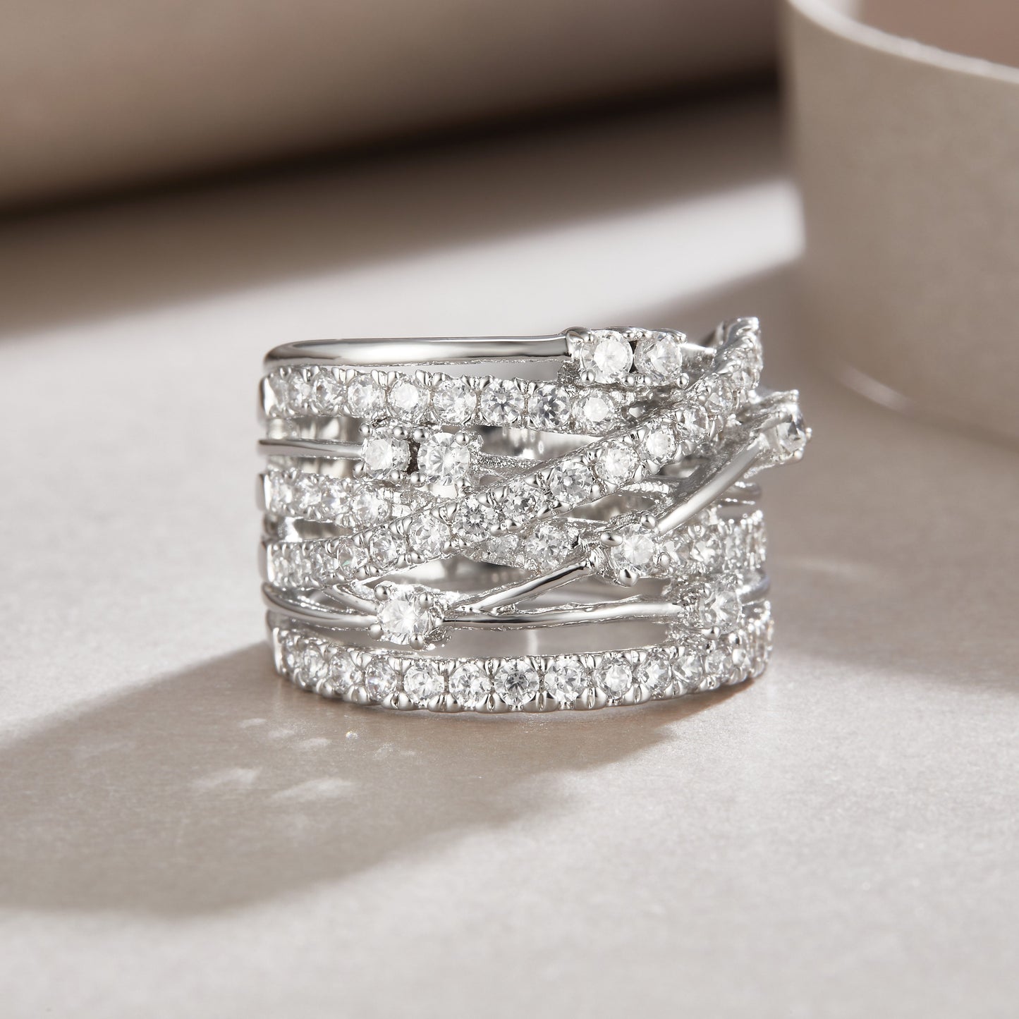 Starry Sky Boat - Luxury Silver Ring Set With Top-quality Moissanite,  S925 Silver And Platinum-plated Diamond  Ring