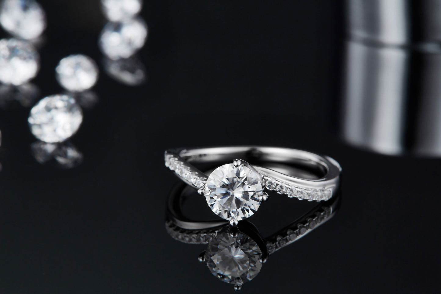 1-carat Luxury  Silver Ring Set With Top-quality Moissanite D Color VVS, S925 Silver Plated Platinum