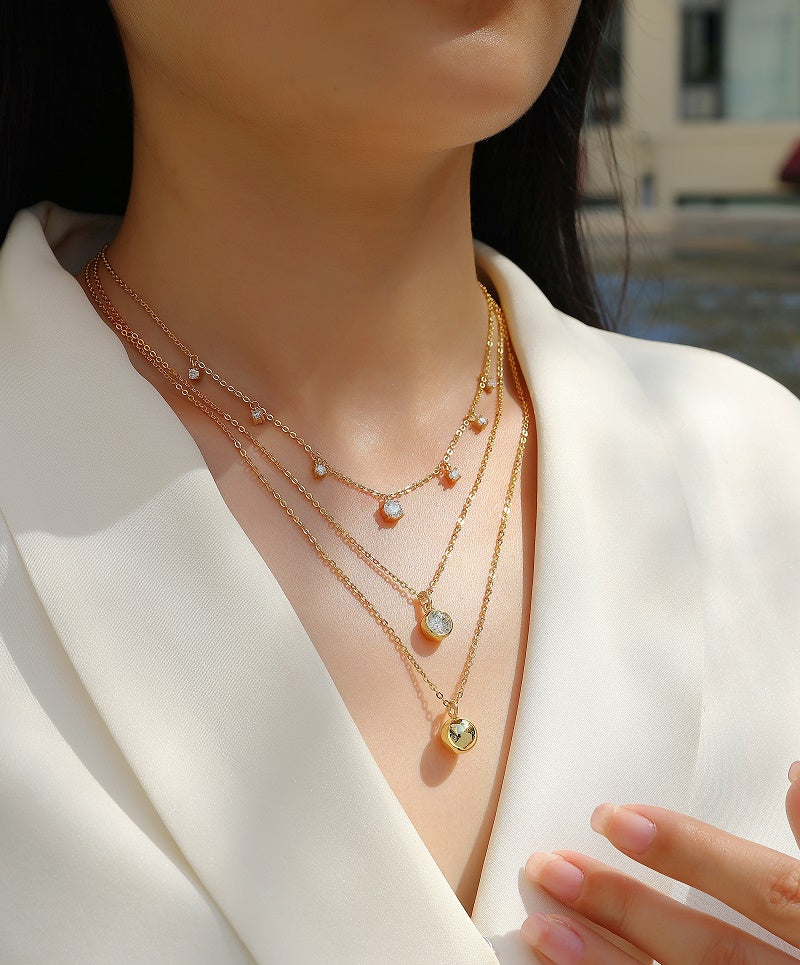 1ct D Color VVS1 Moissanite Three-Layered Necklace in 925 Sterling Silver, 18K Gold Plated