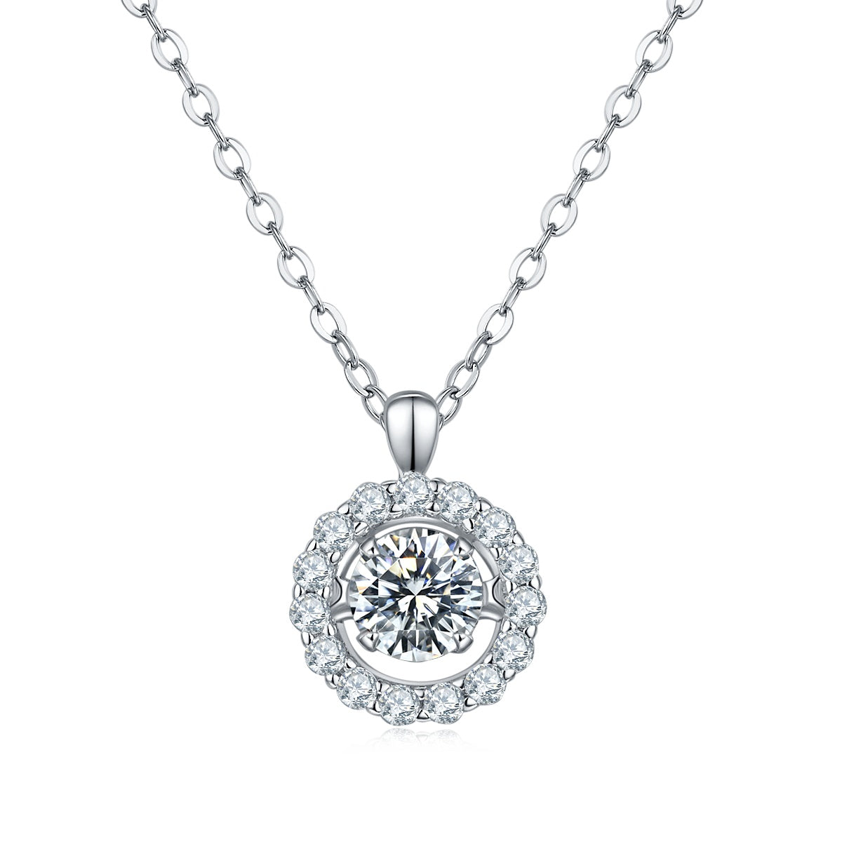 D Color VVS1 Moissanite Halo Necklace in S925 Sterling Silver | Platinum Plated Round Pendant