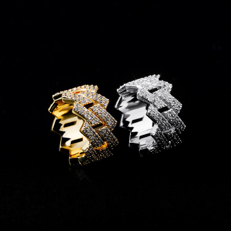 14mm Rhombus Cuban Ring | 14K Gold & White Gold Plated | Iced Out Double Row AAA+ CZ