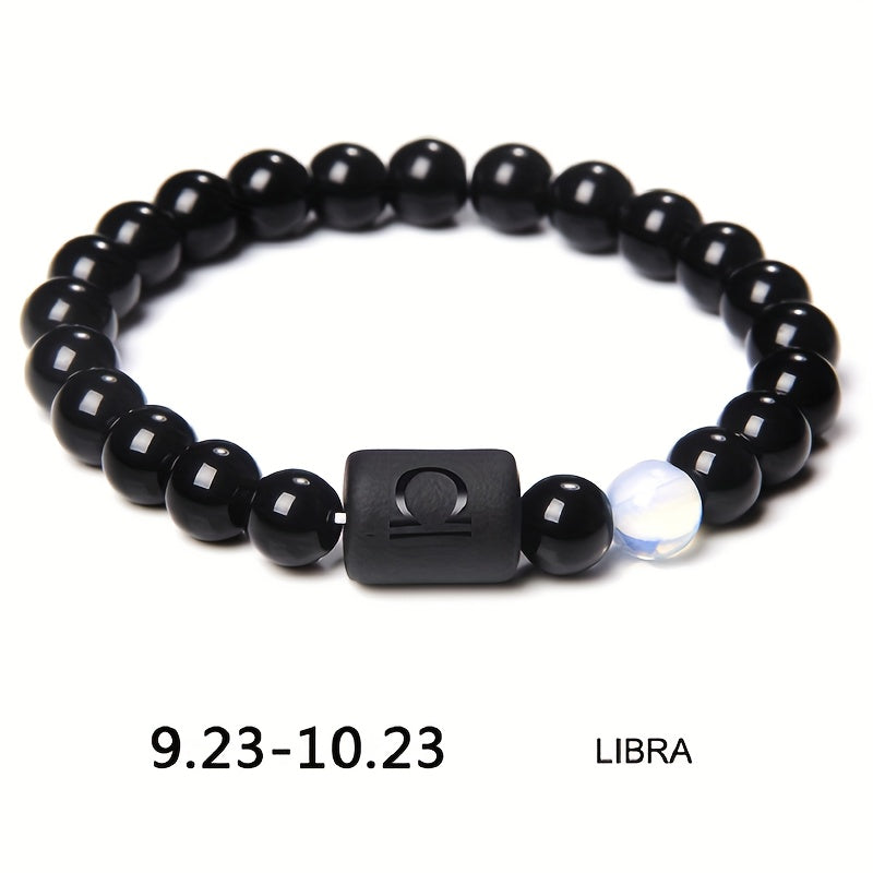 Unisex 12 Constellation Natural Black Obsidian Beaded Bracelets