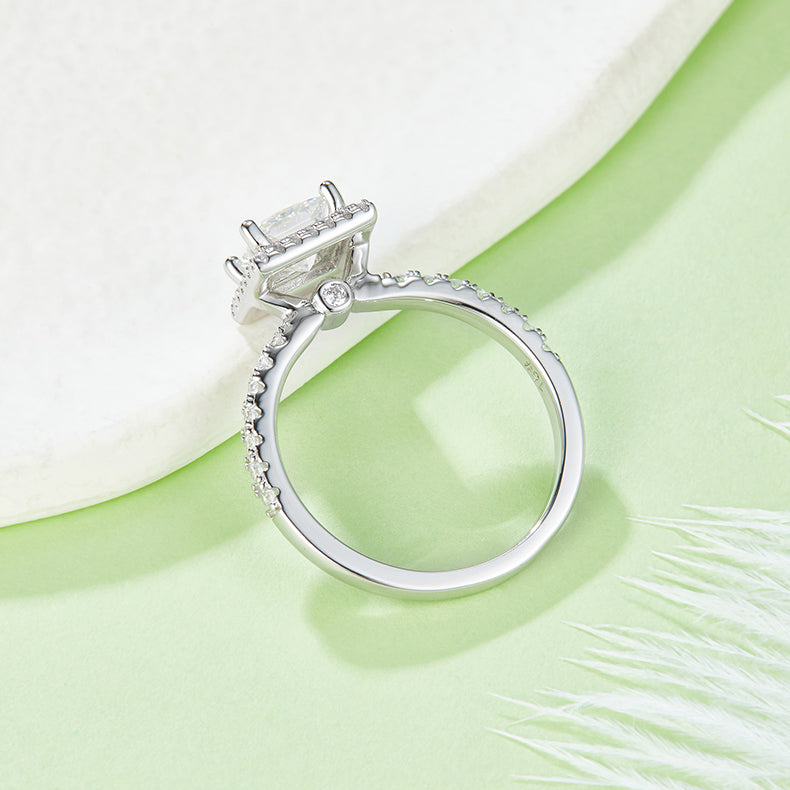 Luxury Silver Ring Square Moissanite Set With Top-quality Moissanite D Color VVS , S925 Silver Electroplated With Platinum
