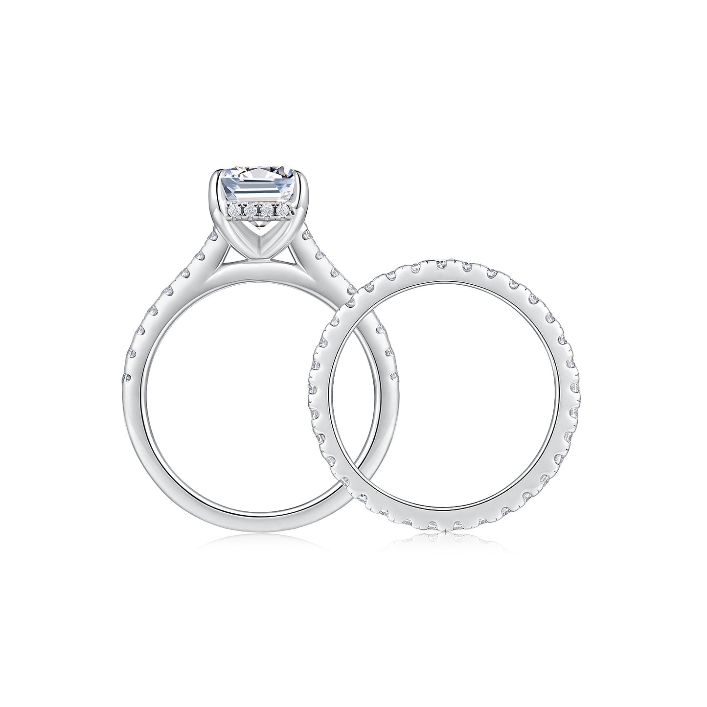 Octagonal Moissanite Double Rings Set With Top-quality Moissanite,  Luxury Silver Ring S925 Silver Plating Platinum