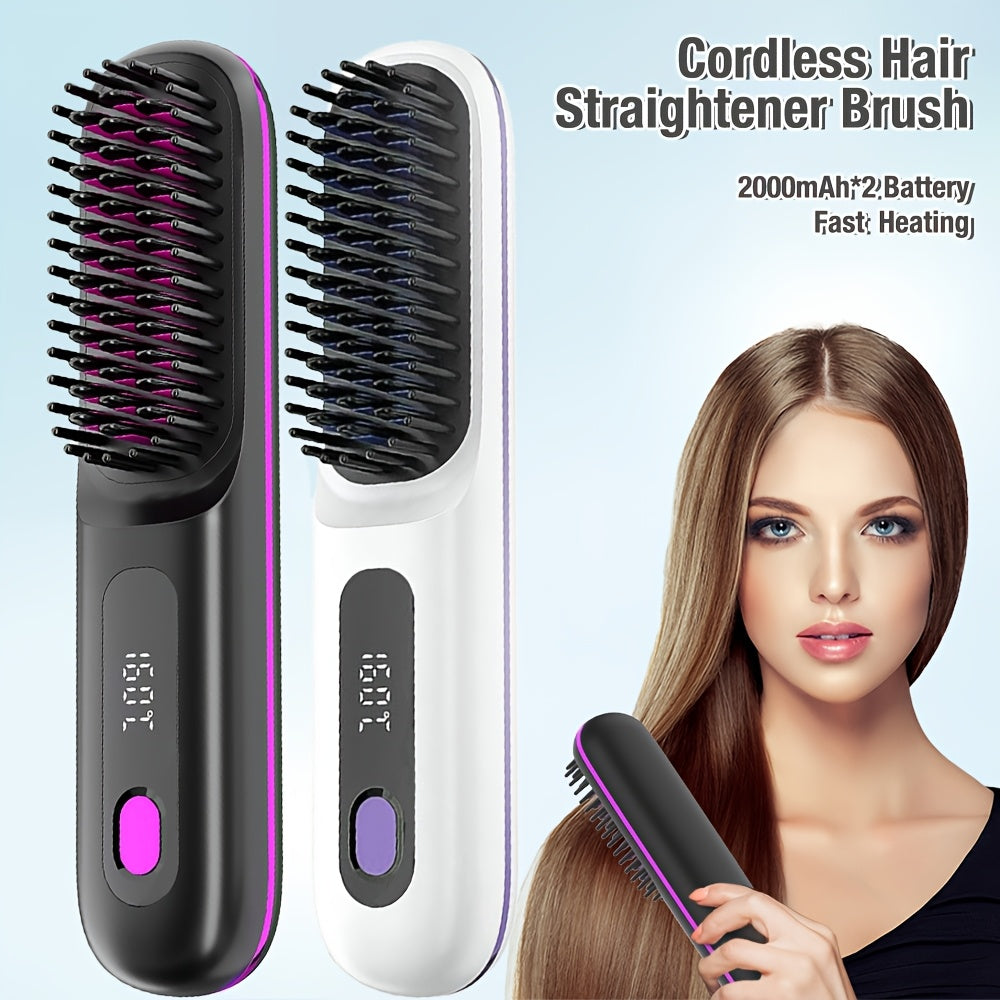 Cordless Hair Straightener Brush: Rapid Heating, USB Rechargeable Hot Comb for Women