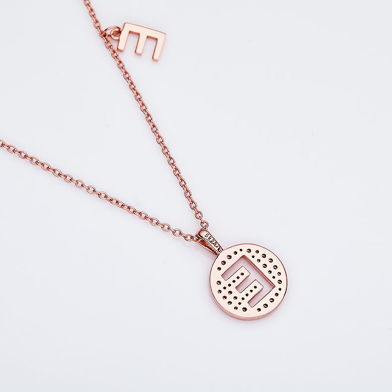 Luxury Initial Letter Necklace Pendant – E , S925 Silver Rose Gold Plated with Top-Quality Brilliant Moissanite