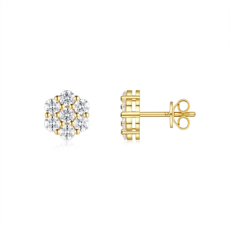 Luxury Silver Stud Earrings Set With Top-quality Moissanite , S925 Silver Electroplated Gold