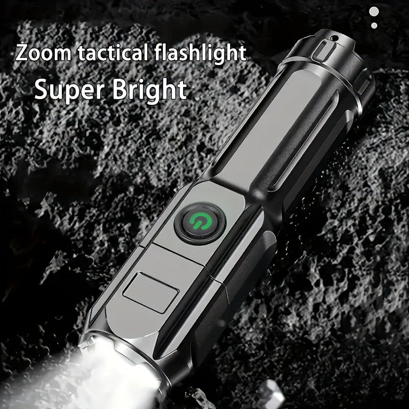 Powerful Zoomable LED Flashlight | Outdoor Multi-functional & Portable Torch | USB Rechargeable, Waterproof, Long-Range Lighting for Home & Camping Use
