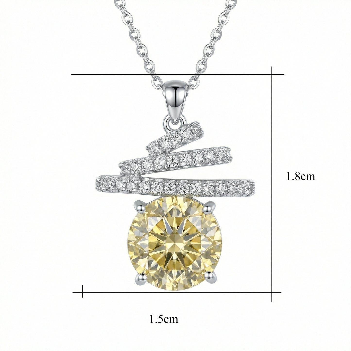 925 Sterling Silver Radiant Citrine-Tone Gemstone Spiral Pendant Necklace with Sparkling Accents