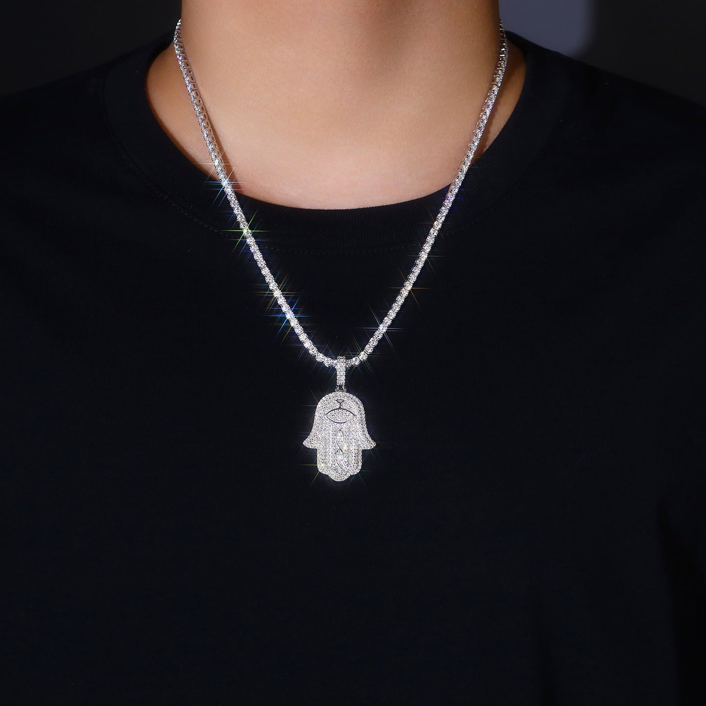 Luxury Silver Necklace Set With Top-quality Moissanite,  S925 Silver Electroplated With Platinum