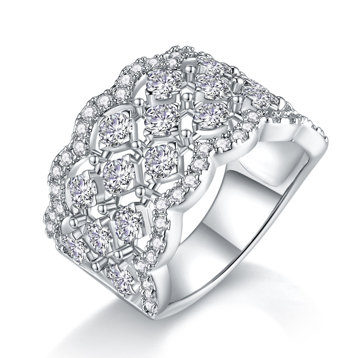 Lace Snowflake - Luxury Silver Ring Set With Top-quality Moissanite D Color VVS  , S925 Silver And Platinum-plated Diamond Ring