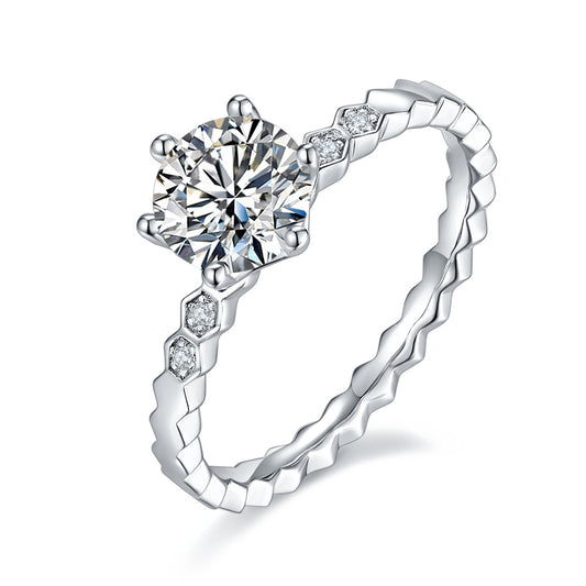 1-carat Luxury Luxury Silver Ring Set With Top-quality Moissanite D Color VVS  , S925 Silver Plated Platinum